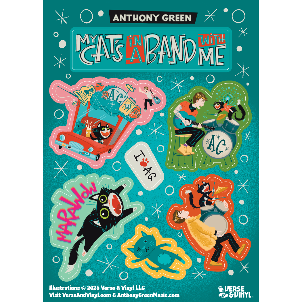 *PRE ORDER* Anthony Green - My Cat's In A Band With Me Sticker Sheet 5" x 7"